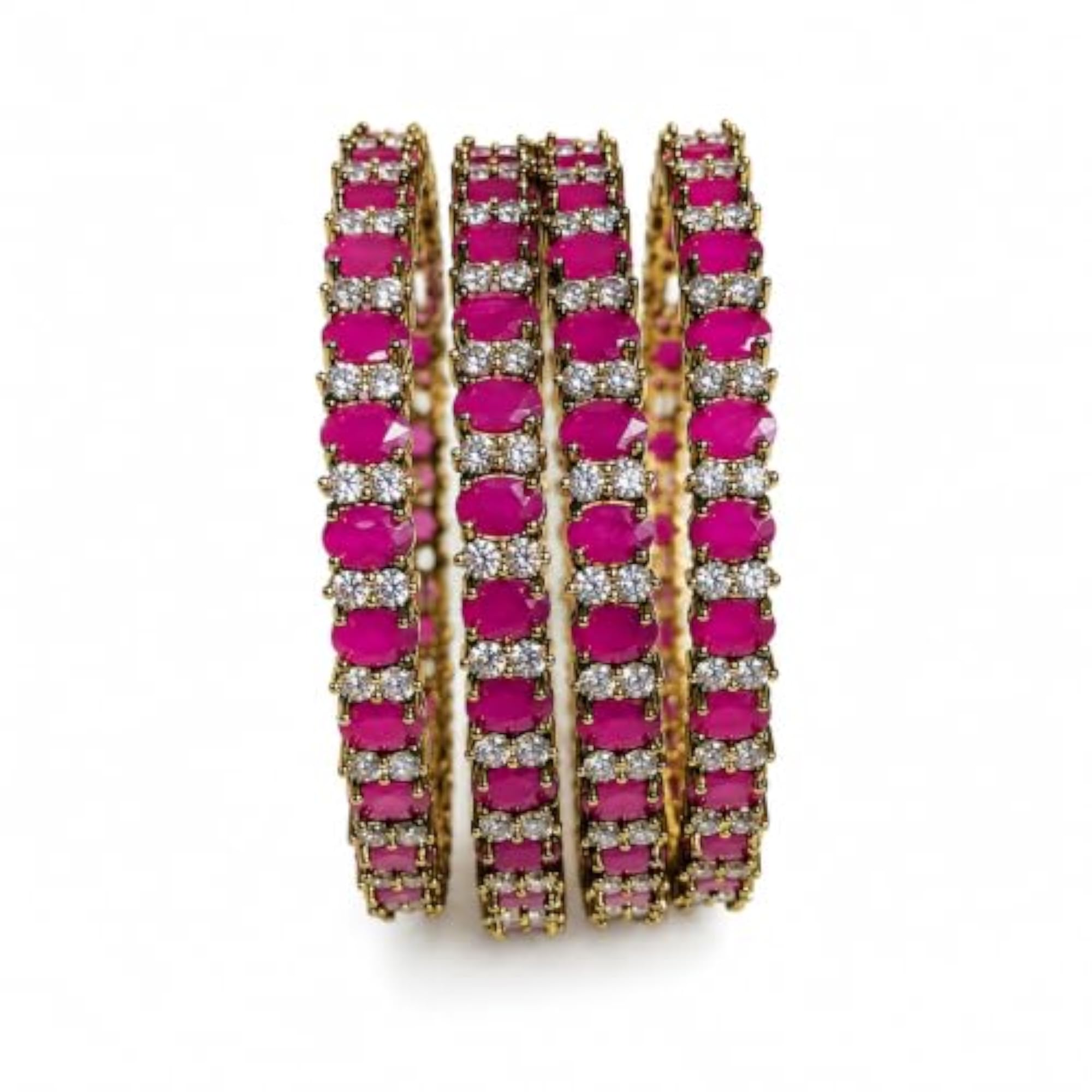 Sparkling American Diamond Pink Stone Gold Finish Bangles Set